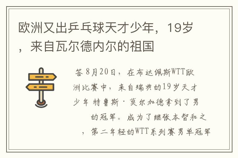 欧洲又出乒乓球天才少年,19岁,来自瓦尔德内尔的祖国