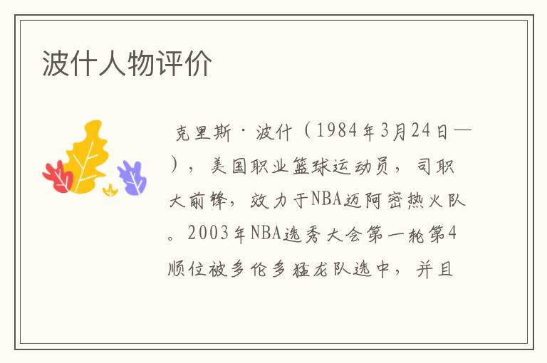 波什人物评价