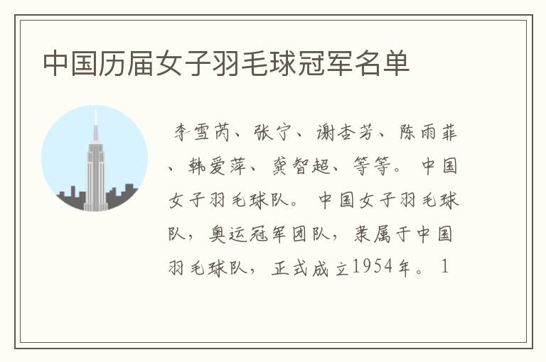 中国历届女子羽毛球冠军名单