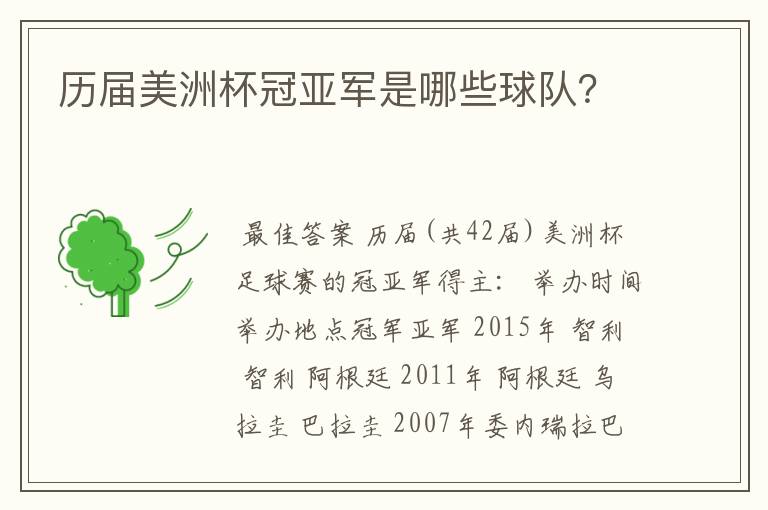 历届美洲杯冠亚军是哪些球队?