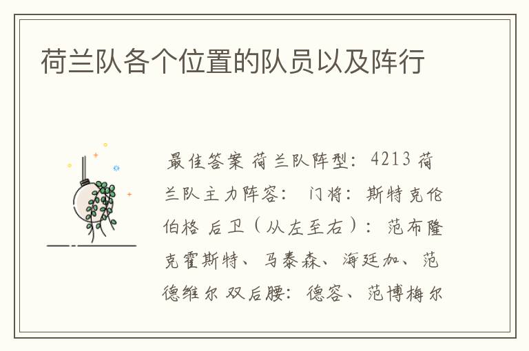 荷兰队各个位置的队员以及阵行