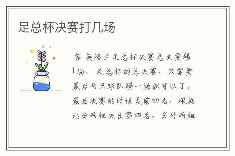 足总杯决赛打几场