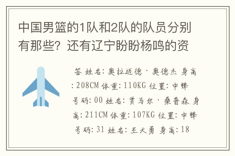 中国男篮的1队和2队的队员分别有那些？还有辽宁盼盼杨鸣的资料？杨鸣是中国男篮队的队员吗？