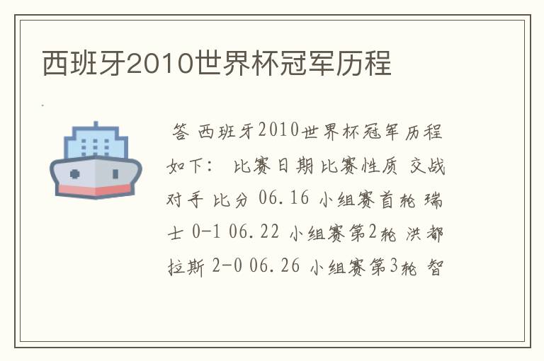 西班牙2010世界杯冠军历程
