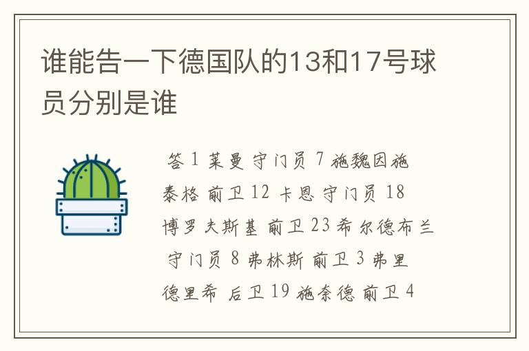 谁能告一下德国队的13和17号球员分别是谁