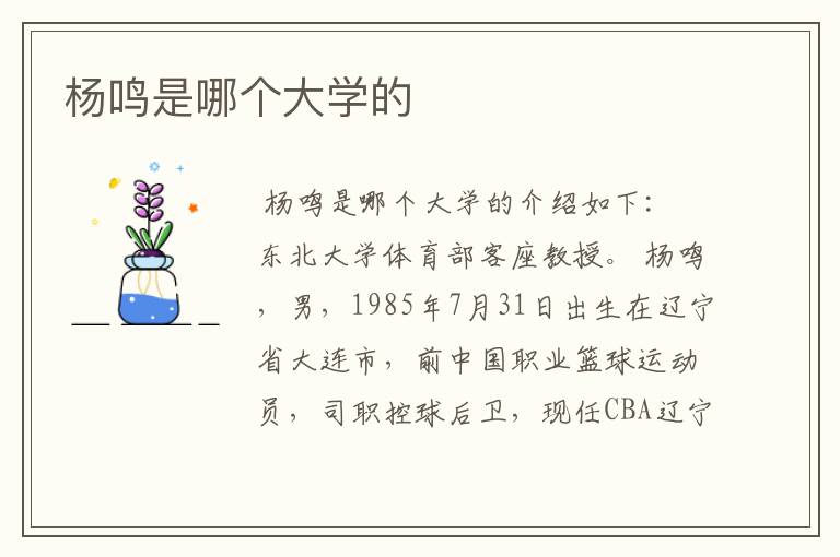 杨鸣是哪个大学的