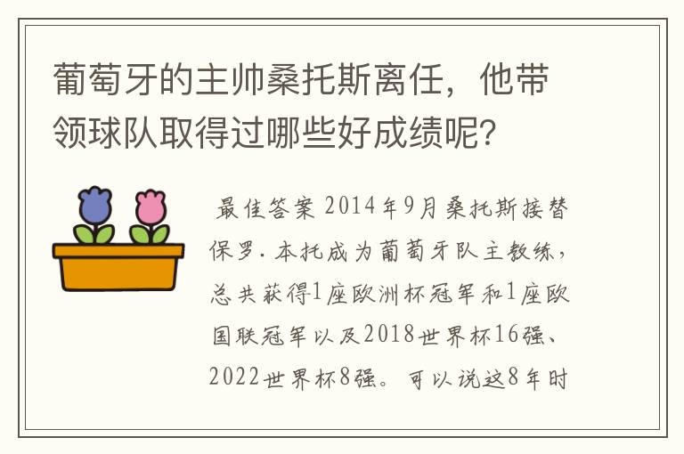 葡萄牙的主帅桑托斯离任,他带领球队取得过哪些好成绩呢?