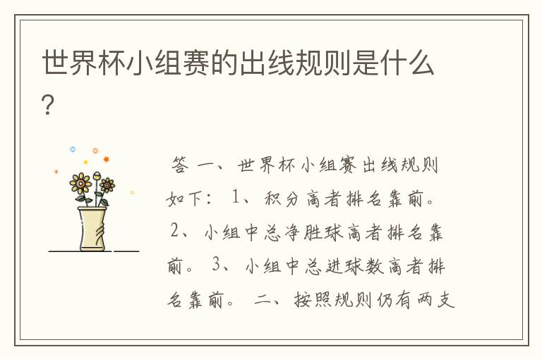 世界杯小组赛的出线规则是什么?