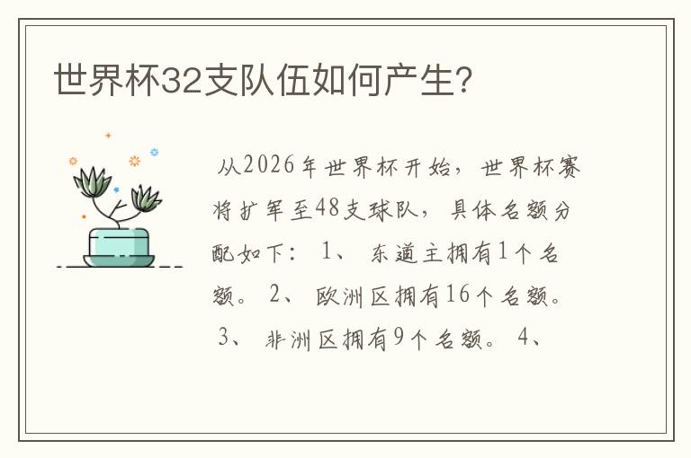 世界杯32支队伍如何产生?