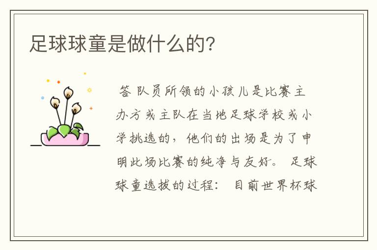足球球童是做什么的?