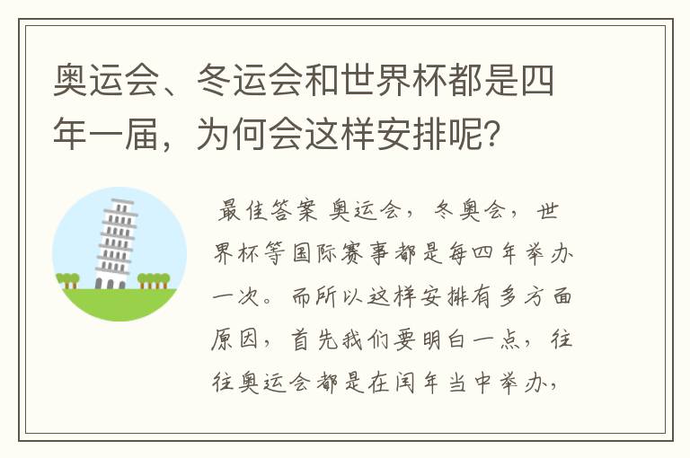 奥运会、冬运会和世界杯都是四年一届,为何会这样安排呢?