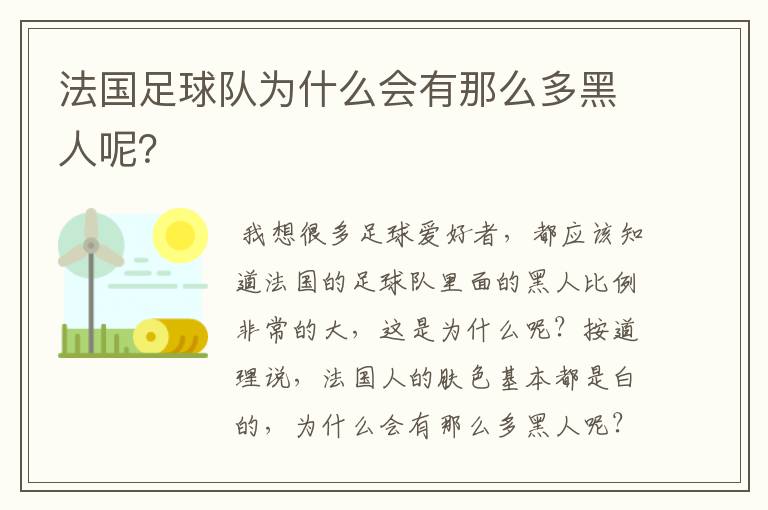法国足球队为什么会有那么多黑人呢?