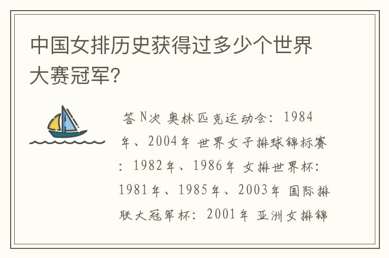 中国女排历史获得过多少个世界大赛冠军?