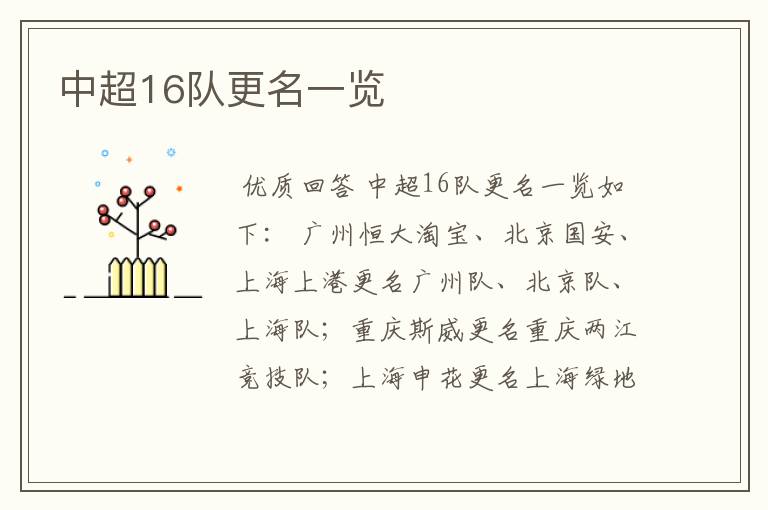 中超16队更名一览