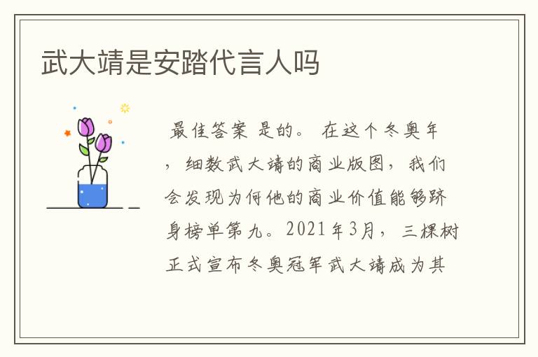 武大靖是安踏代言人吗