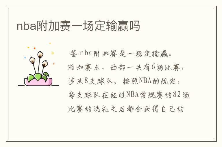 nba附加赛一场定输赢吗