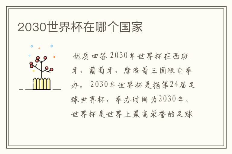 2030世界杯在哪个国家