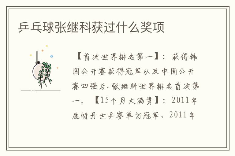 乒乓球张继科获过什么奖项