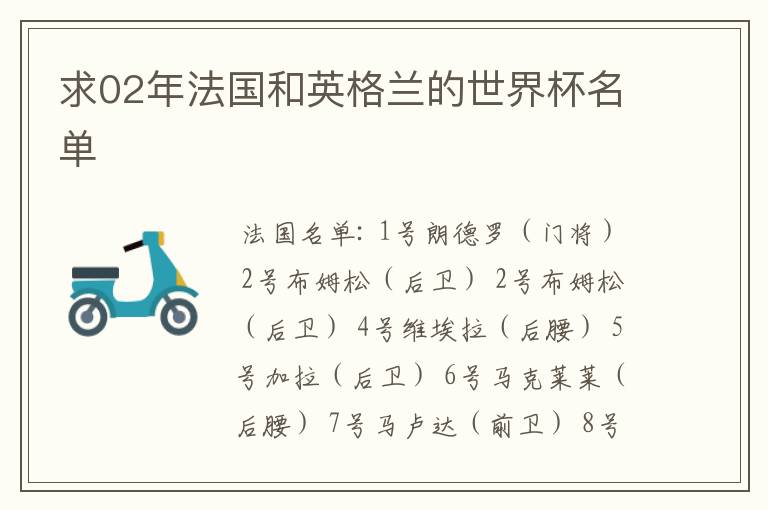 求02年法国和英格兰的世界杯名单