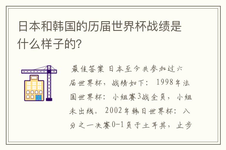 日本和韩国的历届世界杯战绩是什么样子的?