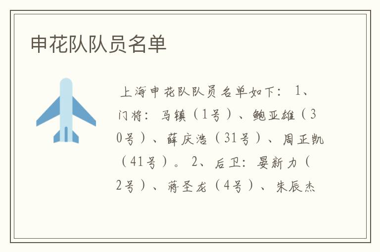 申花队队员名单