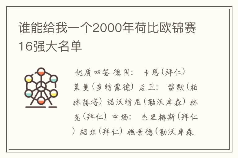 谁能给我一个2000年荷比欧锦赛16强大名单