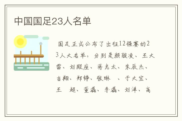 中国国足23人名单