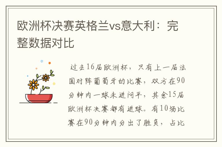 欧洲杯决赛英格兰vs意大利:完整数据对比