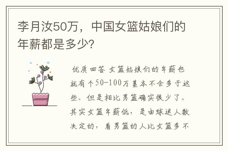 李月汝50万,中国女篮姑娘们的年薪都是多少?