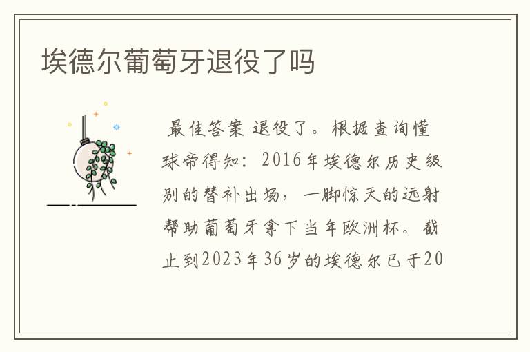 埃德尔葡萄牙退役了吗