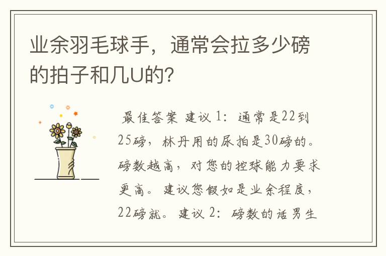 业余羽毛球手,通常会拉多少磅的拍子和几U的?