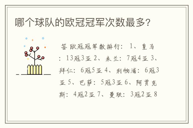 哪个球队的欧冠冠军次数最多?