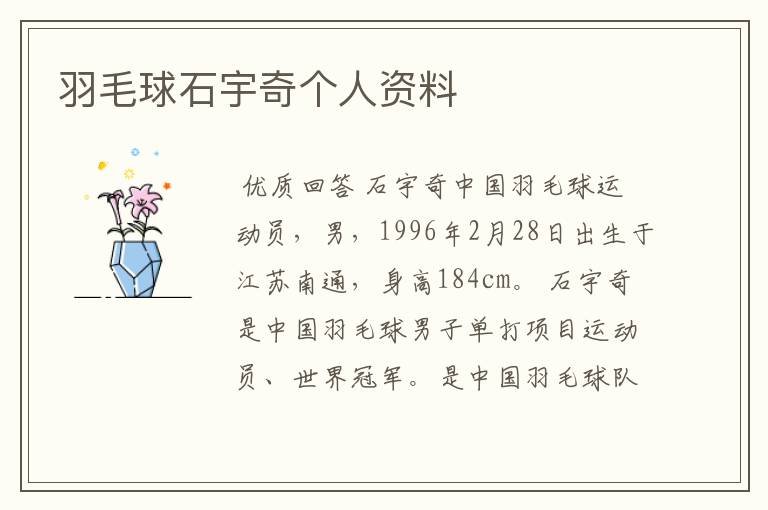 羽毛球石宇奇个人资料