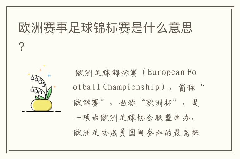 欧洲赛事足球锦标赛是什么意思?