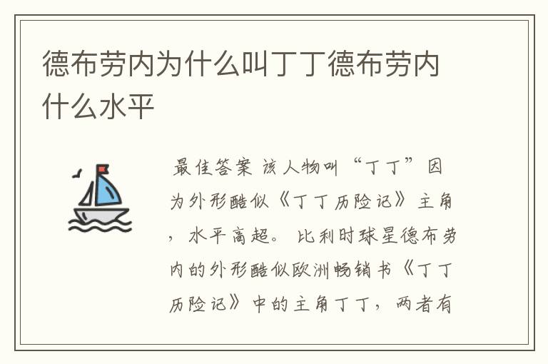 德布劳内为什么叫丁丁德布劳内什么水平