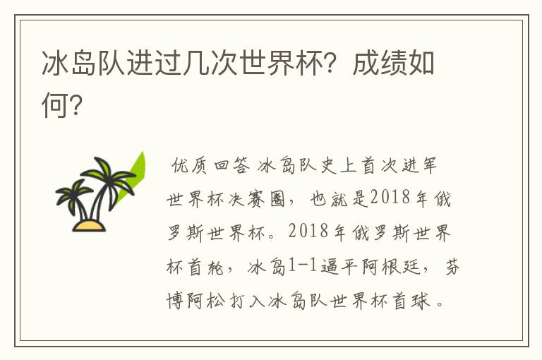 冰岛队进过几次世界杯?成绩如何?