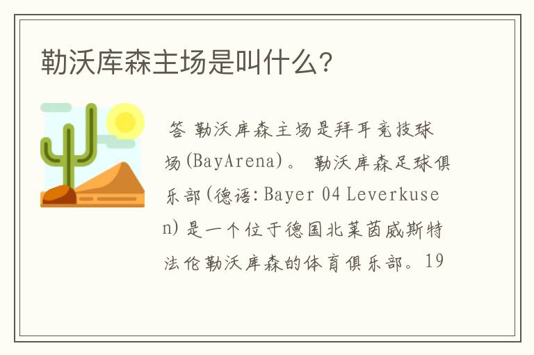 勒沃库森主场是叫什么?