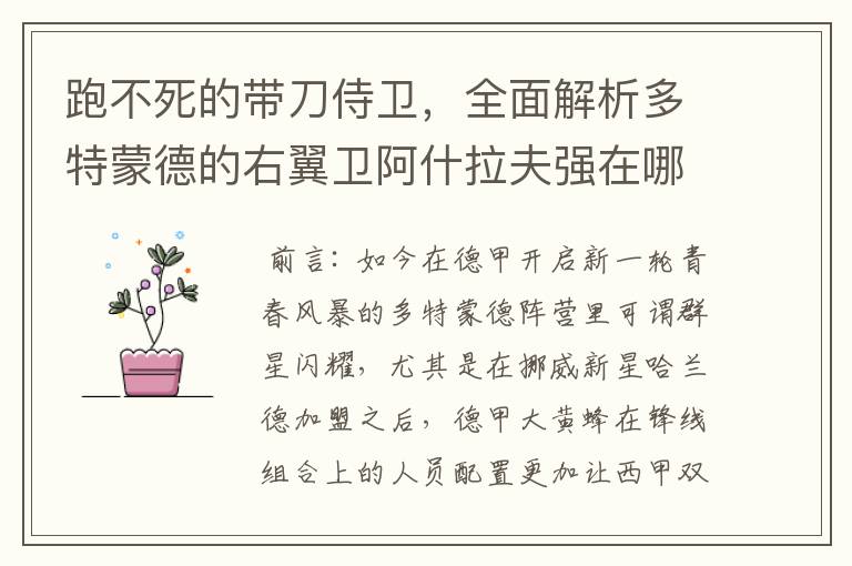 跑不死的带刀侍卫,全面解析多特蒙德的右翼卫阿什拉夫强在哪里