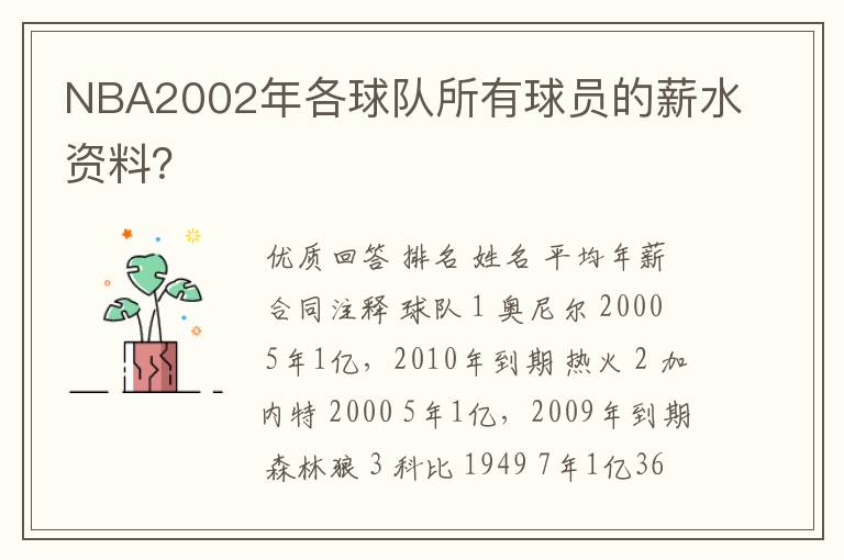 NBA2002年各球队所有球员的薪水资料?