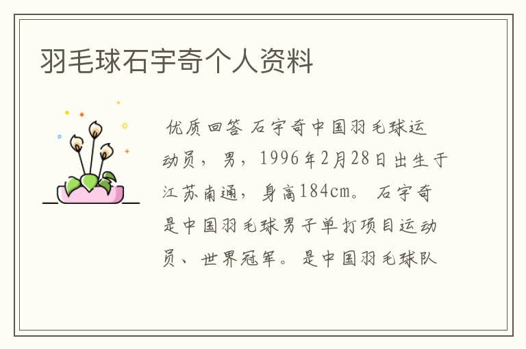 羽毛球石宇奇个人资料