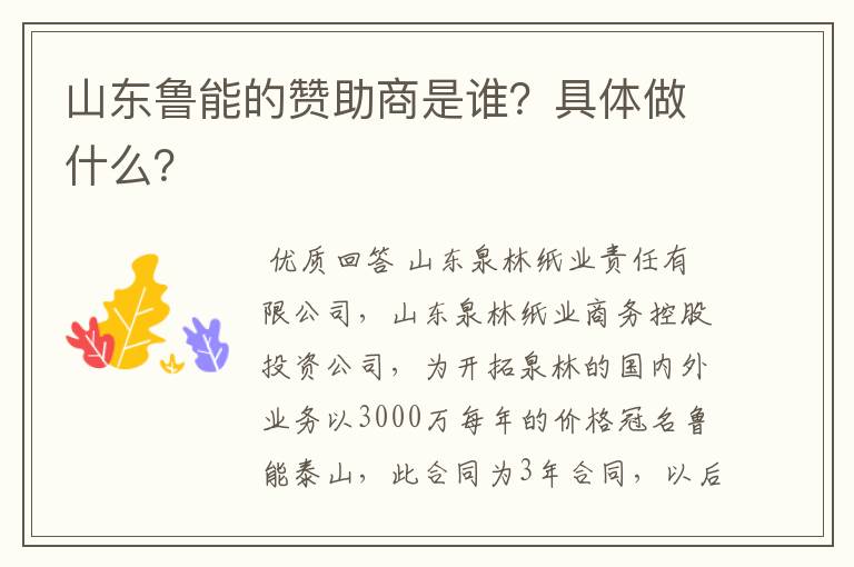 山东鲁能的赞助商是谁？具体做什么？