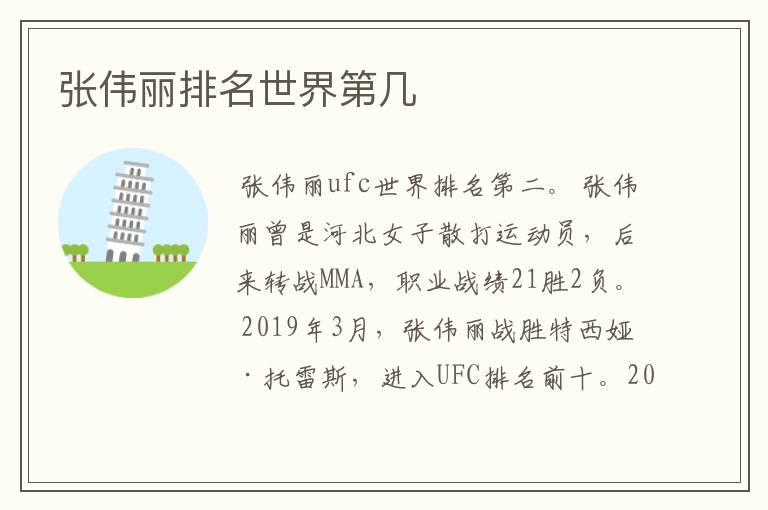 张伟丽排名世界第几