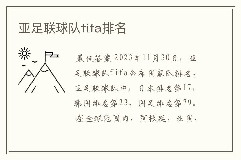亚足联球队fifa排名