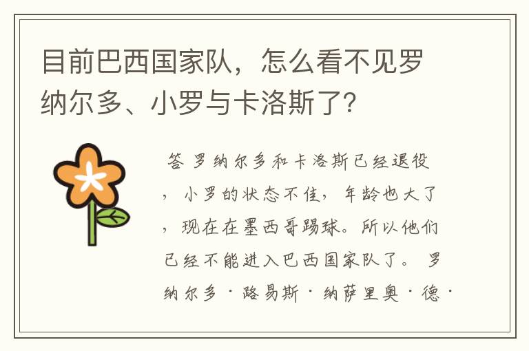 目前巴西国家队,怎么看不见罗纳尔多、小罗与卡洛斯了?