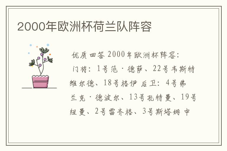 2000年欧洲杯荷兰队阵容