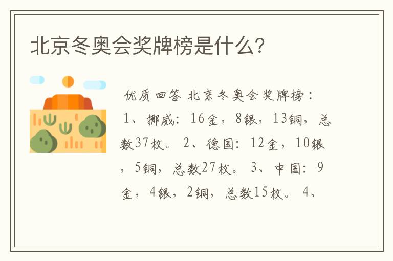 北京冬奥会奖牌榜是什么?