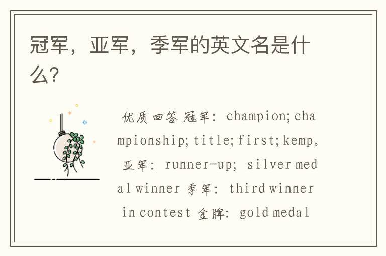 冠军,亚军,季军的英文名是什么?