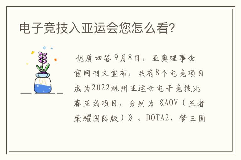 电子竞技入亚运会您怎么看?