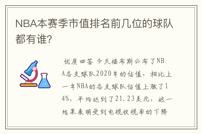 NBA本赛季市值排名前几位的球队都有谁？