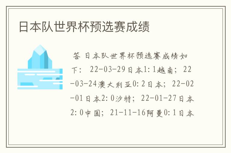 日本队世界杯预选赛成绩